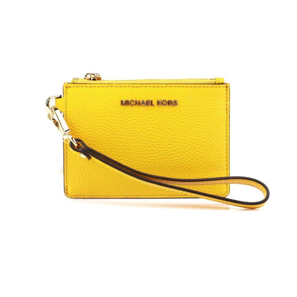 NWT Michael Kors Jet Set Pebble Leather ID Card Coin Wallet Purse Sun